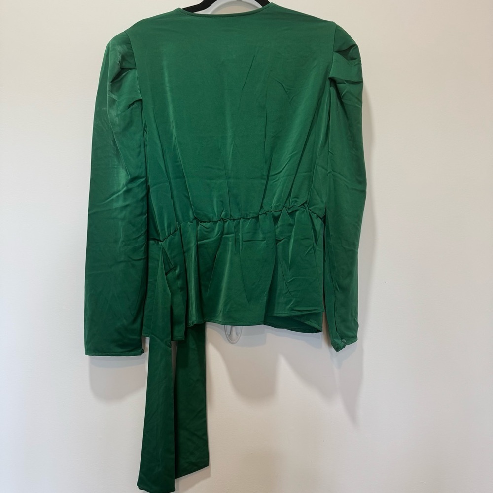 Adiva Emerald Green Wrap Blouse with Waist Tie | New with Tags - Picture 2 of 10